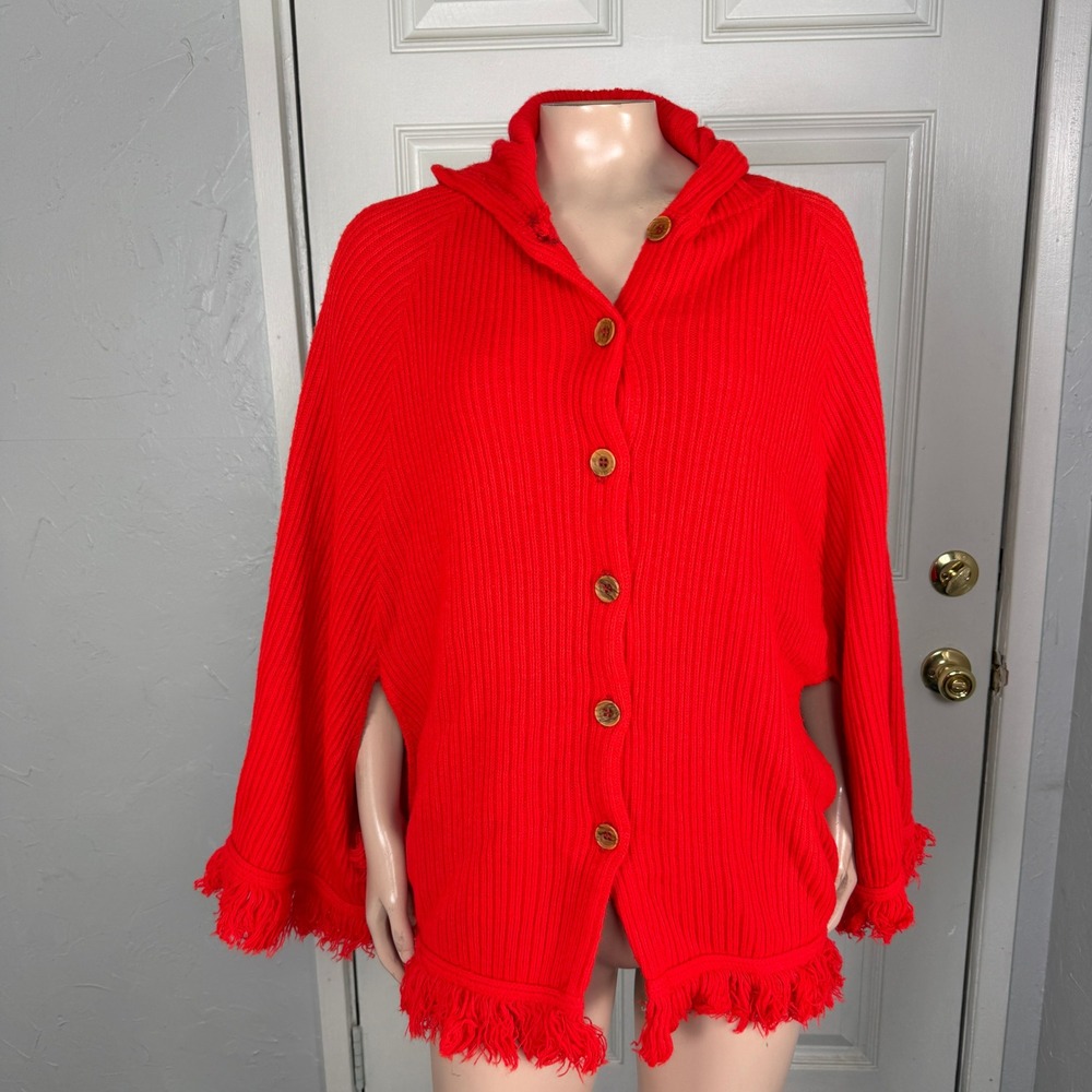Vintage 70's Penrose Poncho Shawl Sweater One size Cardigan Fringe Acrylic V3-5